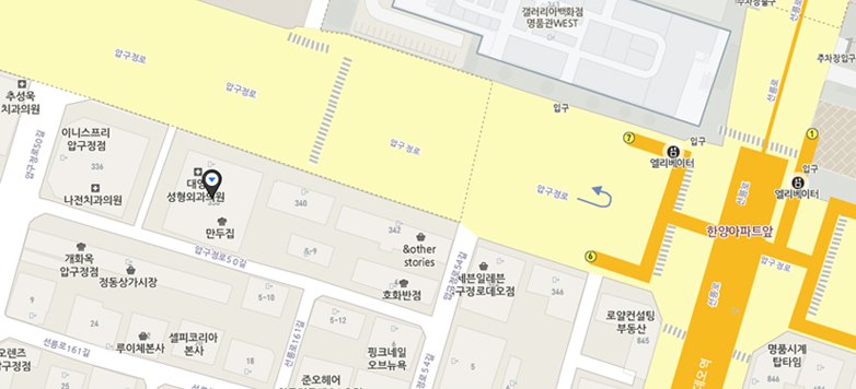 대영성형외과의원 찾아가는 길 약도(압구정로데오역 6번 출구 주변)